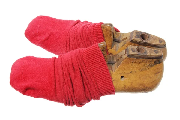 Rote Socken am Fuß — Stockfoto