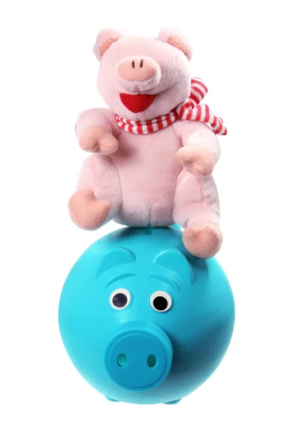 Puha játék és Piggybank — Stock Fotó