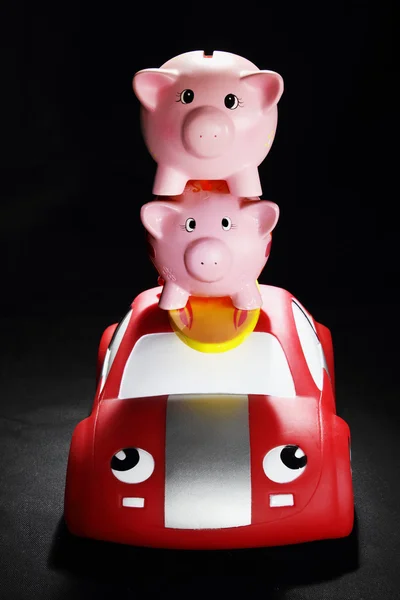 Piggybanks on Toy Car — Stock Photo, Image