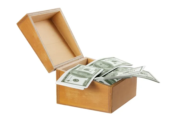 Wooden Box with Money — Stock Photo, Image
