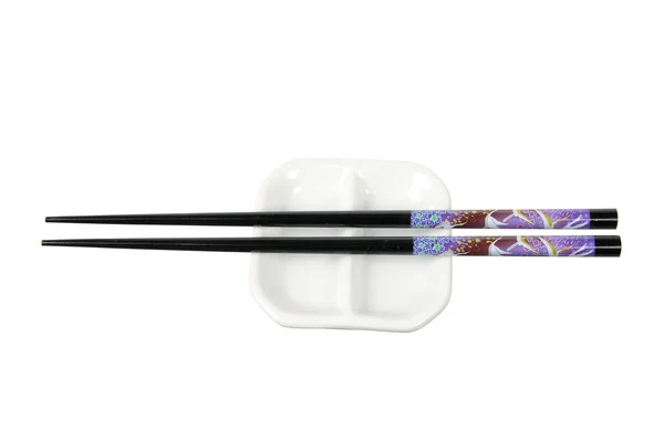 Chopsticks e prato de molho — Fotografia de Stock