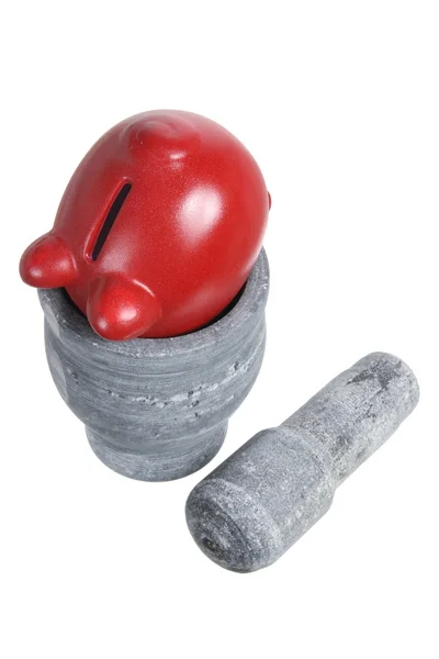 Pestle and Mortar with Piggybank — Stock Photo, Image