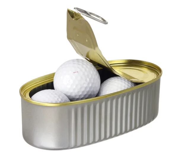 Golfbollar i plåtburk — Stockfoto