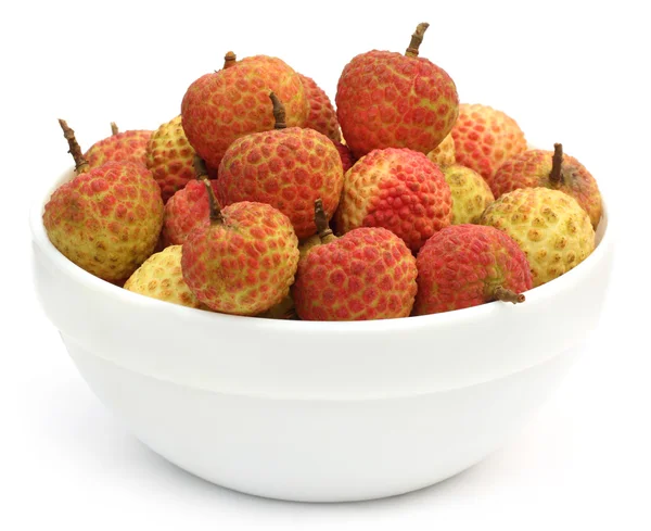 Lychee on a white bowl — Stock Photo, Image