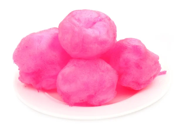 Zucchero filato rosa su un piatto bianco — Foto Stock