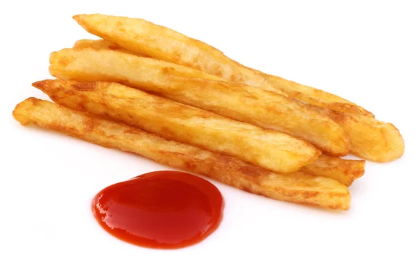 French fry with tomato sauce over white background — Stock Photo, Image