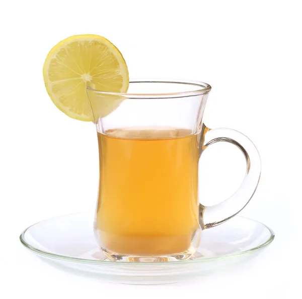 Xícara de chá de limão com limão fatiado — Fotografia de Stock