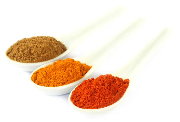 Baharat kaşıkları üzerinde — Stok fotoğraf