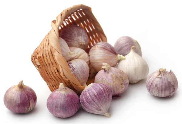 Solo Single Clove Garlic Basket White Background — Stock Photo, Image