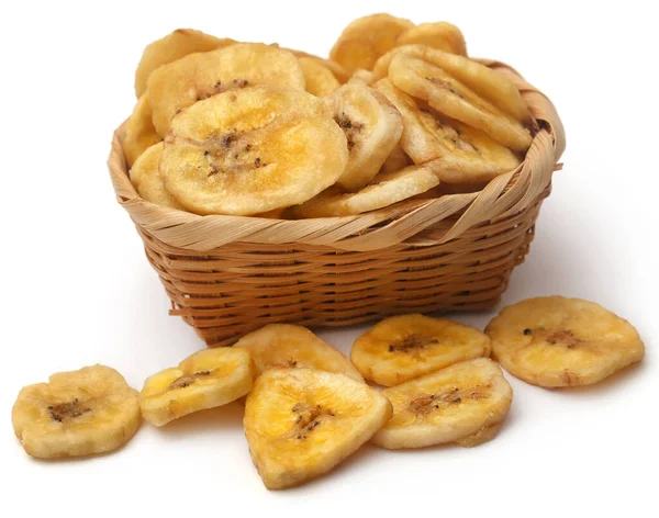 Banana Chips Bowl Isolated White Background — Stock Photo, Image