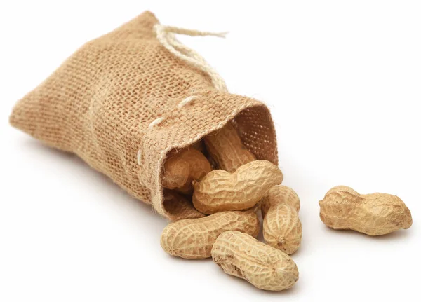 Fresh Peanuts Sack White Background — Stock Photo, Image