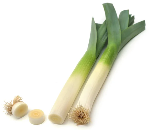 Fresh Leek Stems Leaves White Background — Stock Photo, Image