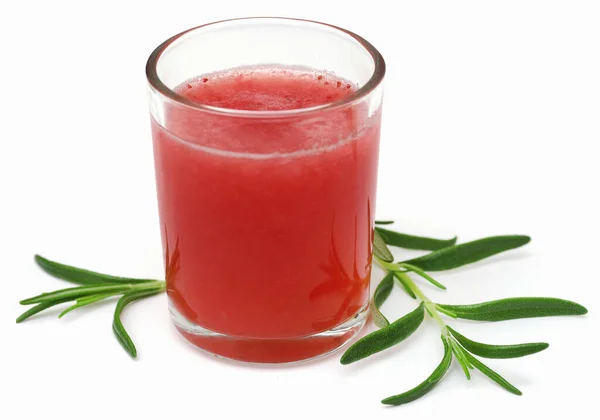 Strawberry Juice Glass Fresh Rosemary White Background — Stock Photo, Image