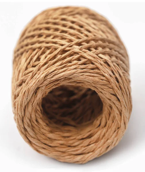 Sfera Filo Fibra Iuta Naturale Sfondo Bianco — Foto Stock