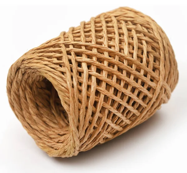 Gänga Boll Gjord Naturliga Jute Fiber Över Vit Bakgrund — Stockfoto