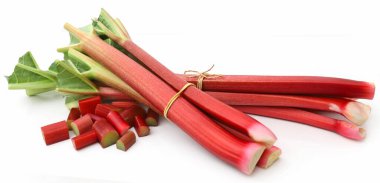 Beyaz arka planda taze ravent.