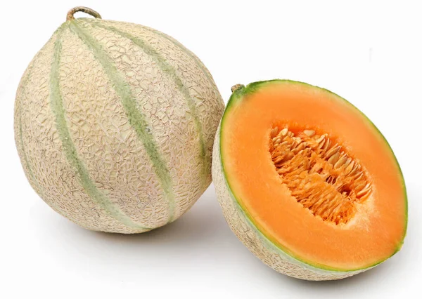 Cantaloupe Melão Sobre Fundo Branco — Fotografia de Stock