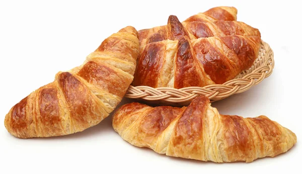 Closeup Tasty Croissant Basket White Background — 스톡 사진