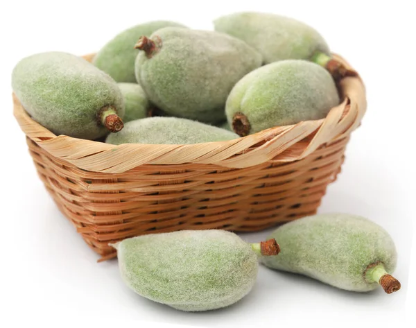 Green Almond Basket White Background — Stock Photo, Image