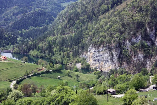 A drina folyó, amely formák többsége Bosznia-Hercegovina és Szerbia közötti határ. — Stock Fotó