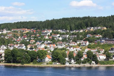 bir görünümü kıyısında küçük bir kasaba. Norveç