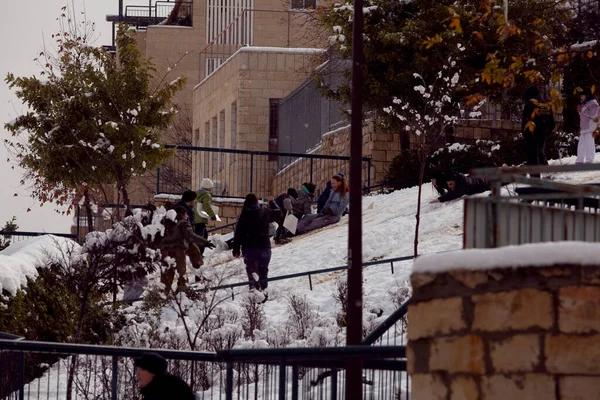 Снег Иерусалиме Окружающих Горах — стоковое фото