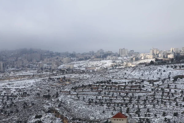 Снег Иерусалиме Окружающих Горах — стоковое фото