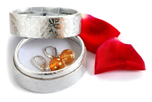 Earrings in gift box — Stock Photo, Image