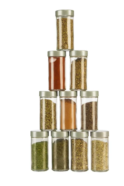 Färgglada pulver kryddor i glasflaska — Stockfoto
