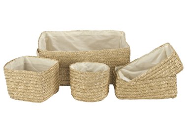 çeşitli örgülü bambu sepet beyaz