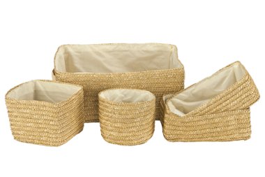 çeşitli örgülü bambu sepet beyaz