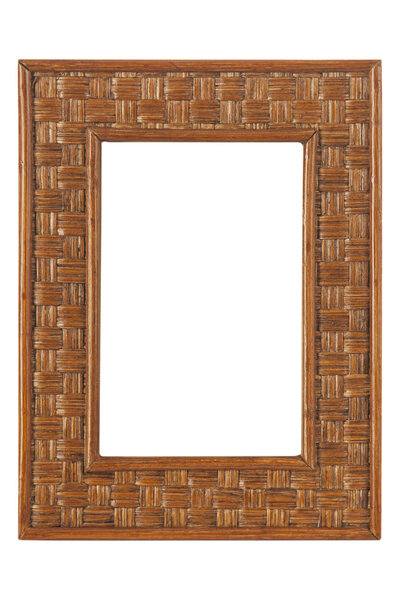 Braided wood photo frame on white background