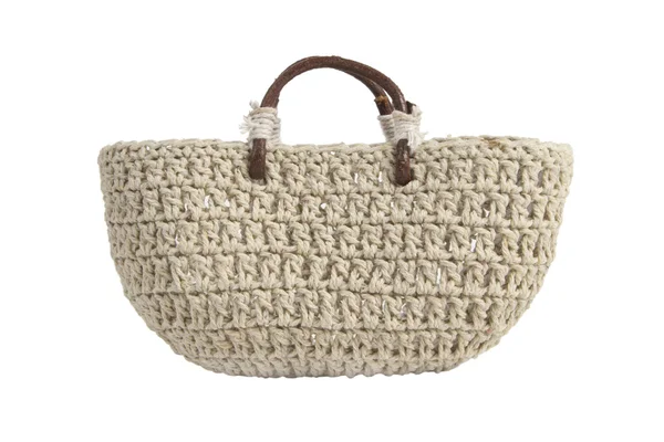 Braided handbag with wooden handles — Stock Photo, Image