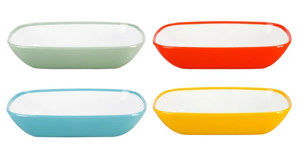 Colored plastic platters on white background — Stock Photo, Image