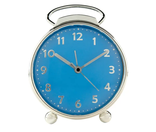 Relógio de alarme azul no fundo branco — Fotografia de Stock