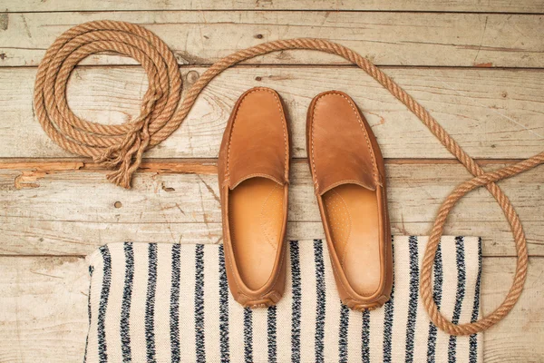 Men's Loafer Shoe on old wood — Stock Photo, Image