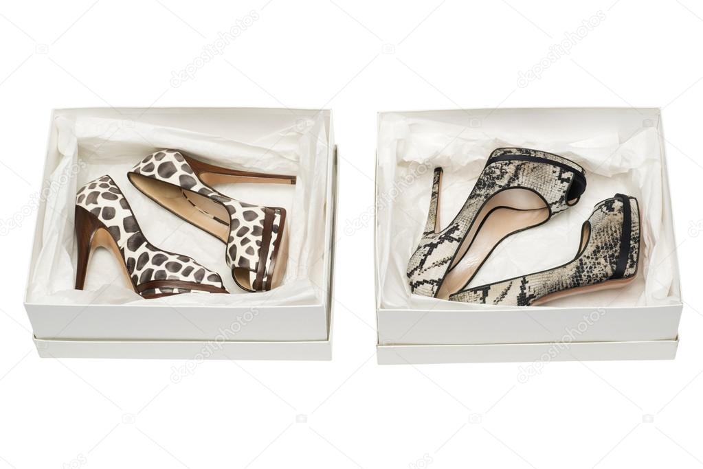 Animal print high heel shoes in box