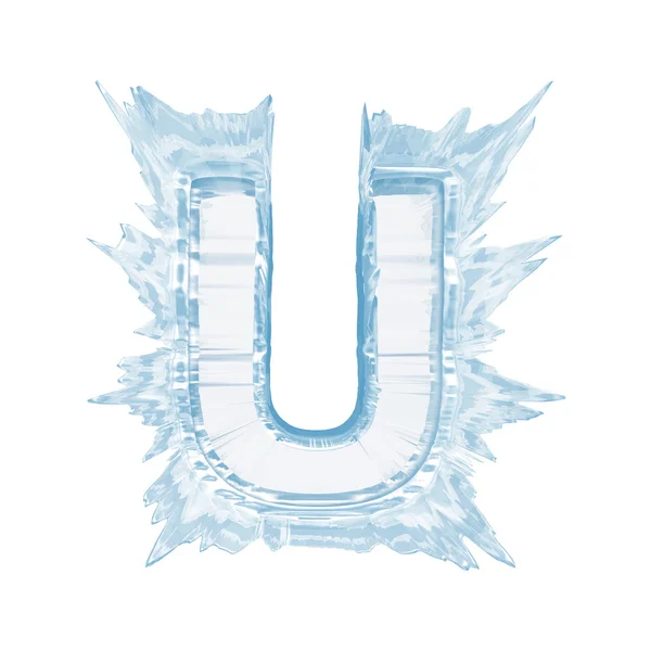 Ijs kristallen lettertype. brief u.upper case.with uitknippad — Stockfoto