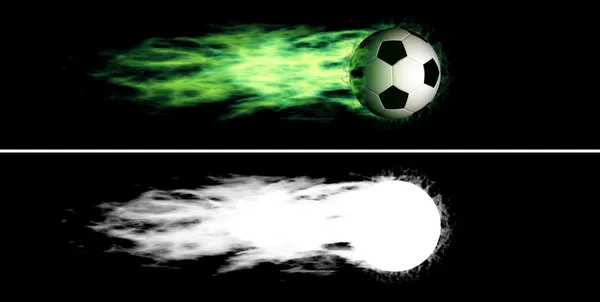 Fliegender flammender Fußballball — Stockfoto