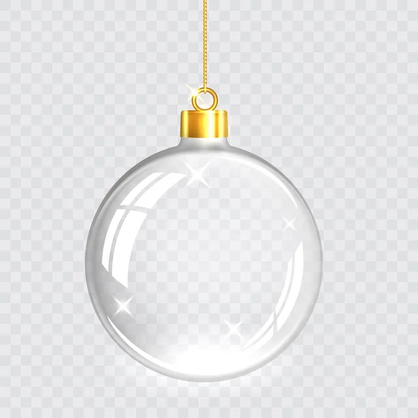 Christmas Tree Toy Transparent Glass Christmas Ball Hangs Gold Chain — Stock Vector