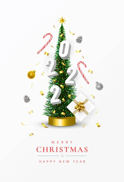 Cartel Navidad Año Nuevo 2022 Árbol Navidad Cónico Conos Pino — Archivo Imágenes Vectoriales