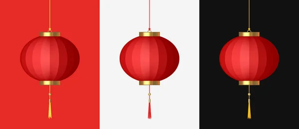 Červená Závěsná Lucerna Tradiční Asijská Výzdoba Dekorace Čínský Nový Rok — Stockový vektor