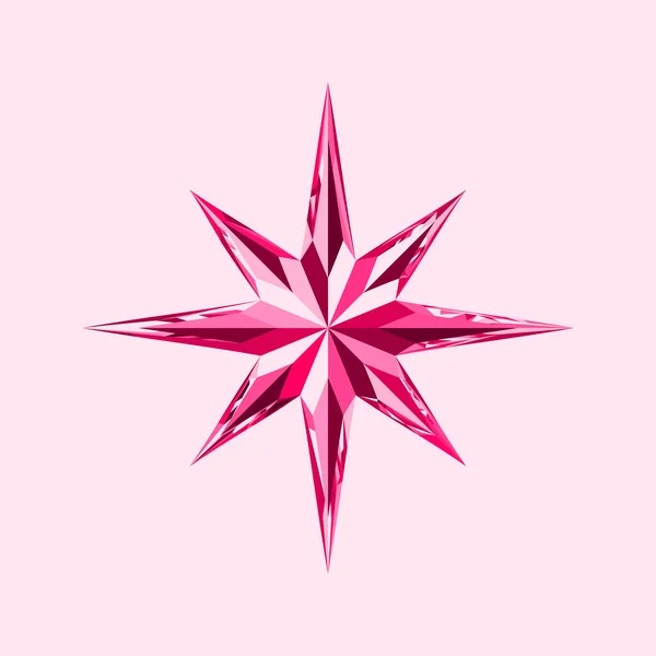Red Crystal Eight Pointed Star Beautiful Ruby Geo Sign Icon — Stock Vector
