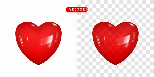 ルビー ハート 光沢のあるガラス製の赤いハート ハートアイコン 愛の象徴 現実的なスタイルで3Dアイコン 白と透明層上の隔離 ベクターイラスト — ストックベクタ