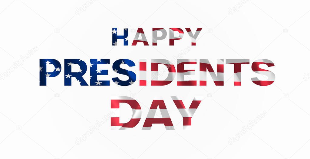 Happy Presidents Day. Washington's birthday. Festive bold inscription with the texture of the waving US flag. USA national holiday with the 3rd Monday in February off. Vector illustration