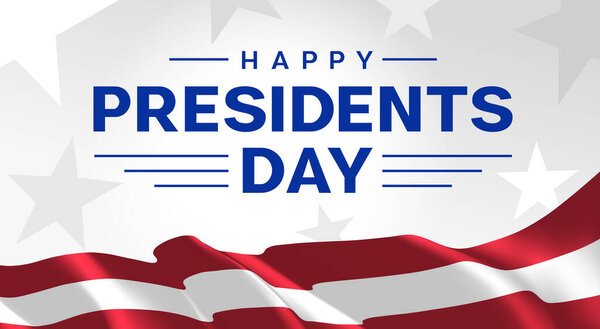 С Днем Президента. День рождения Вашингтона. Плакат с праздничным смелым надписью над размахивающим флагом и звездами США. Национальный праздник США с 3-го понедельника февраля выходной. Векторная иллюстрация