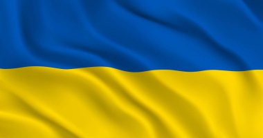 Ukrayna 'nın ulusal bayrağı rüzgarda dalgalanıyor. Dalgalı Ukrayna bayrağı. Ön tarafa yakın çekim. Mavi ve sarı bayrak. Gerçekçi 3d vektör illüstrasyonu