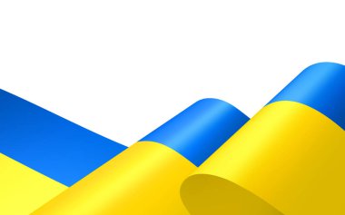 Ukrayna bayrağı sallıyor. Ukrayna bayrağı rüzgarda dalgalanıyor. Beyaz arka planda izole edilmiş dalgalı Ukrayna bayrağı. Ön tarafa yakın çekim. Mavi ve sarı bayrak. Gerçekçi 3d vektör illüstrasyonu