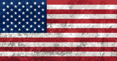 Grunge ABD bayrağı. Antika çizikli klasik Amerikan bayrağı. Düz simge. Doku haritası. Vektör illüstrasyonu