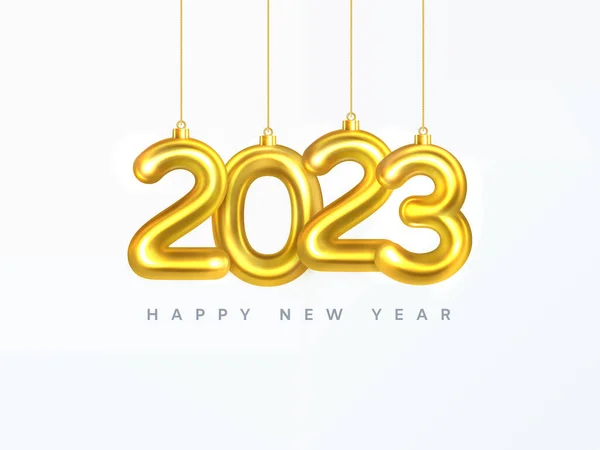 2023 Happy New Year Card Design Christmas Decorations Hanging Gold — Stockvektor